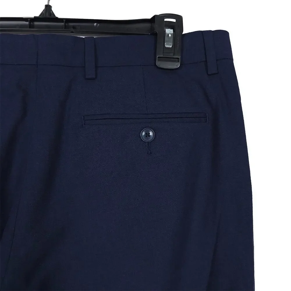 Tommy Hilfiger Mens Modern Fit 2 Piece Suit 36S 32x30 Navy Linen Cotton Blend